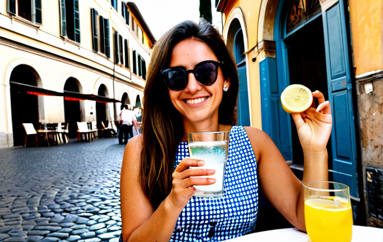 **
A woman enjoying a glass of sparkling water with lemon slices at an outdoor cafe in Rome, Italy. She is wearing a stylish yet modest sundress and sunglasses. The scene is bright and sunny, with cobblestone streets and charming buildings in the background. Perfect anatomy, correct proportions, natural pose, well-formed hands, proper finger count, safe for work, appropriate content, fully clothed, professional, family-friendly.
**